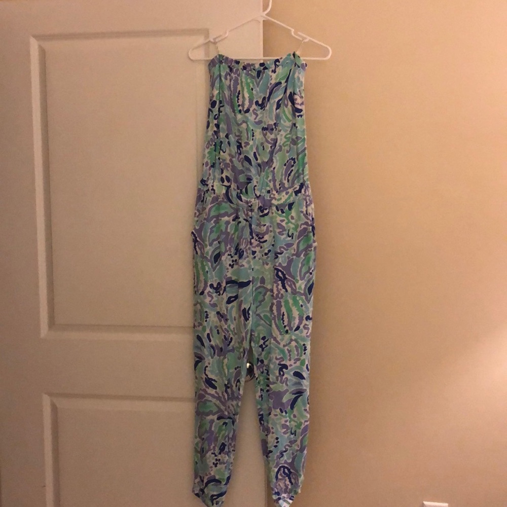 Lilly Pulitzer Strapless Jumpsuit in Aqua, Teal & Navy